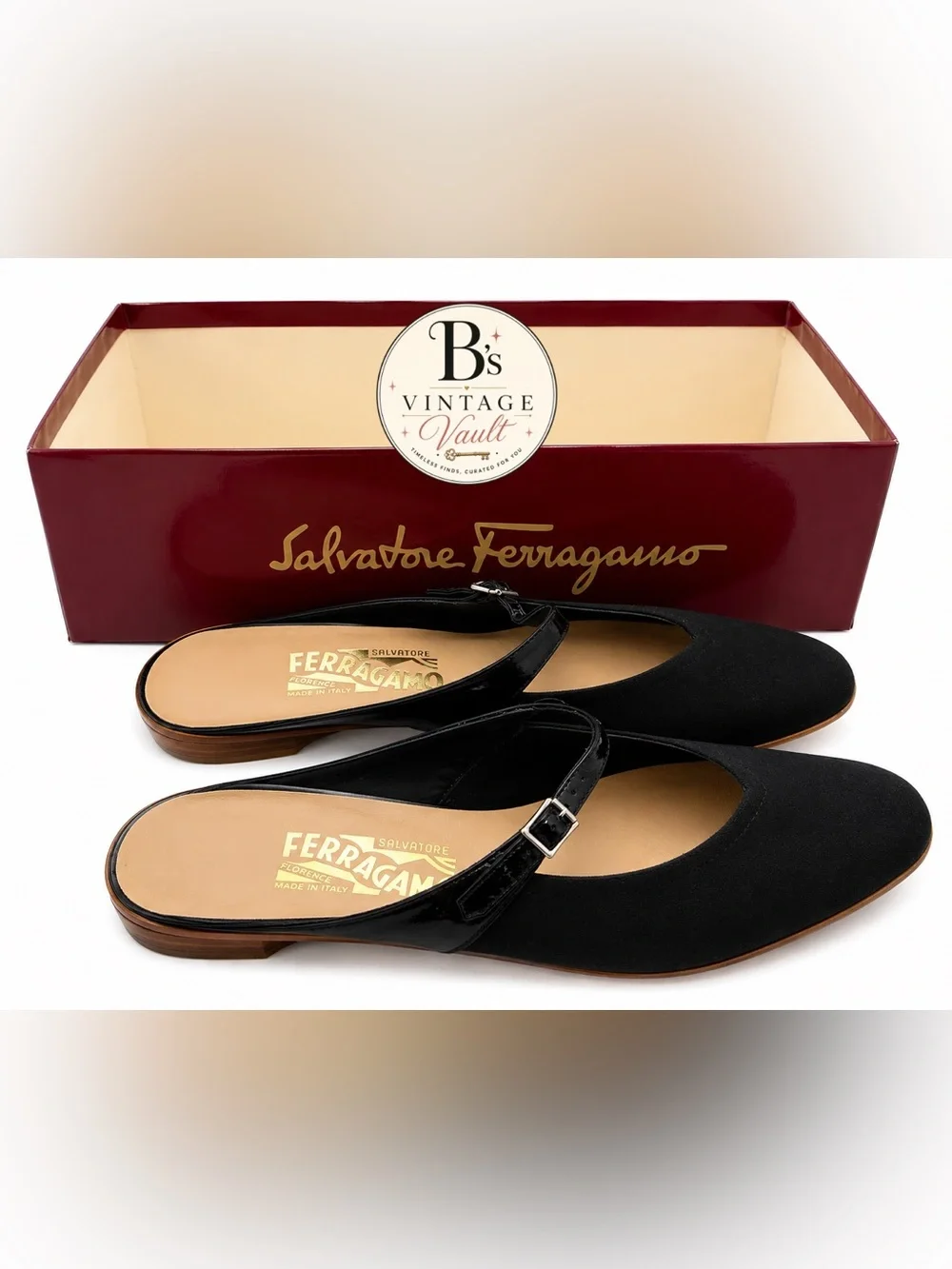 VINTAGE Salvatore Ferragamo Black Mary Jane Flats
